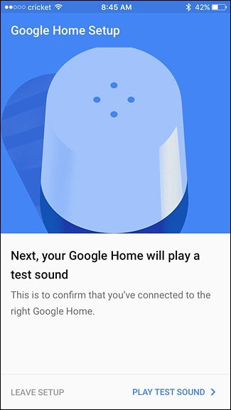Тестовый звук подтверждается в приложении Google Home
