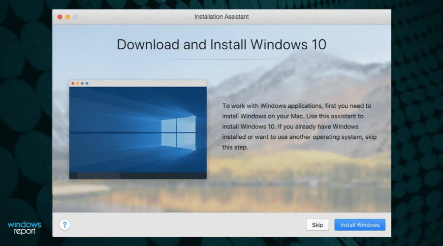 Окно установки Windows в виртуальной машине на Mac