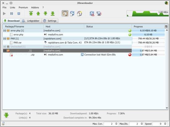 Параметры настройки jDownloader: прокси, скорость, папка загрузки