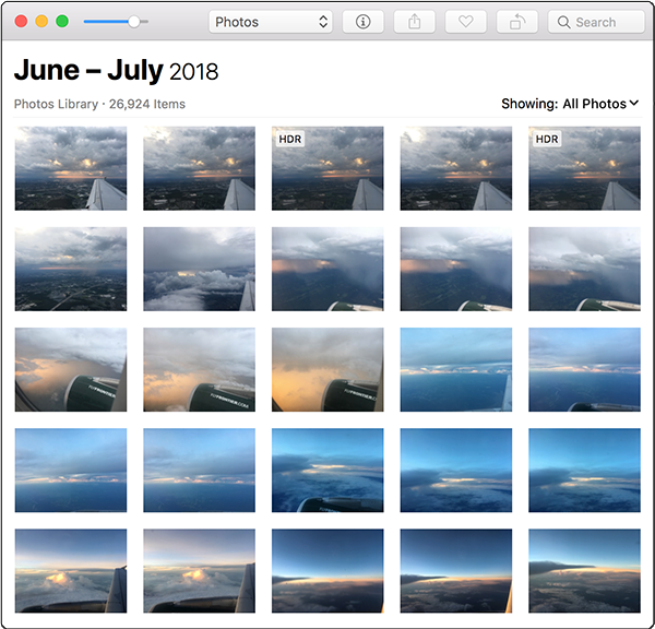 Общий вид приложения Фото на Mac с библиотекой фотографий