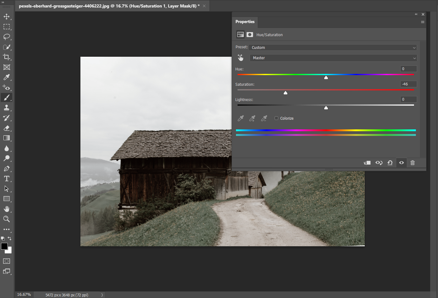 Регулировка Цветового тона/Насыщенности в Photoshop