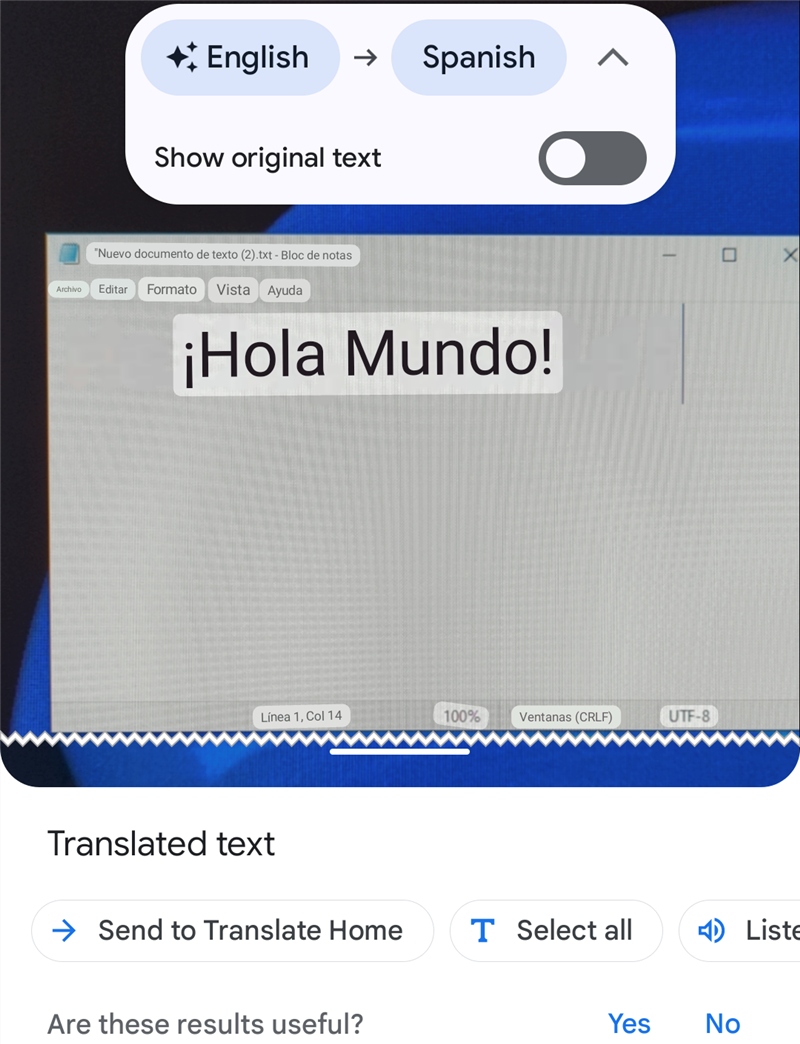Перевод снимка через Google Lens — пример интерфейса