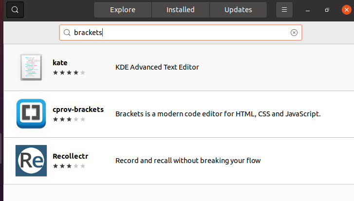 Результаты поиска Brackets в Ubuntu Software