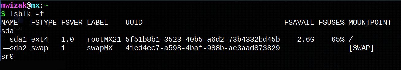 информация файловой системы, полученная lsblk