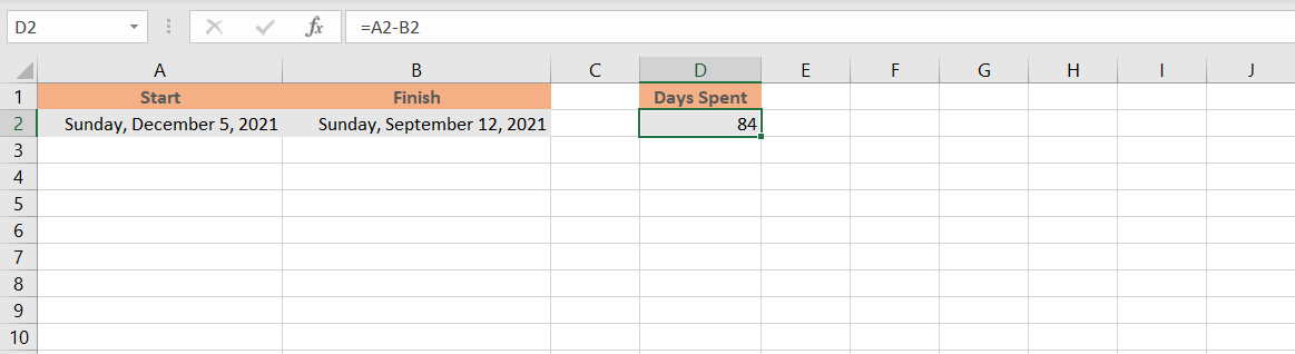 Subtracting dates in Excel