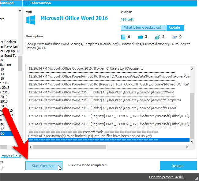 Процесс резервного копирования в CloneApp