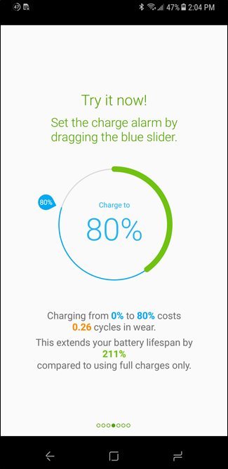 Настройка порога оповещения об уровне зарядки