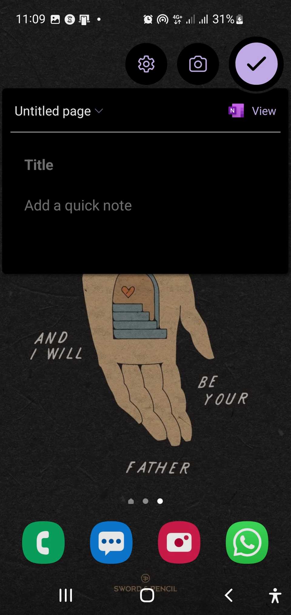 Плавающая кнопка OneNote в расширенном виде