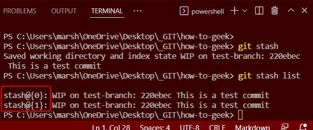 Пример списка stash с разными индексами