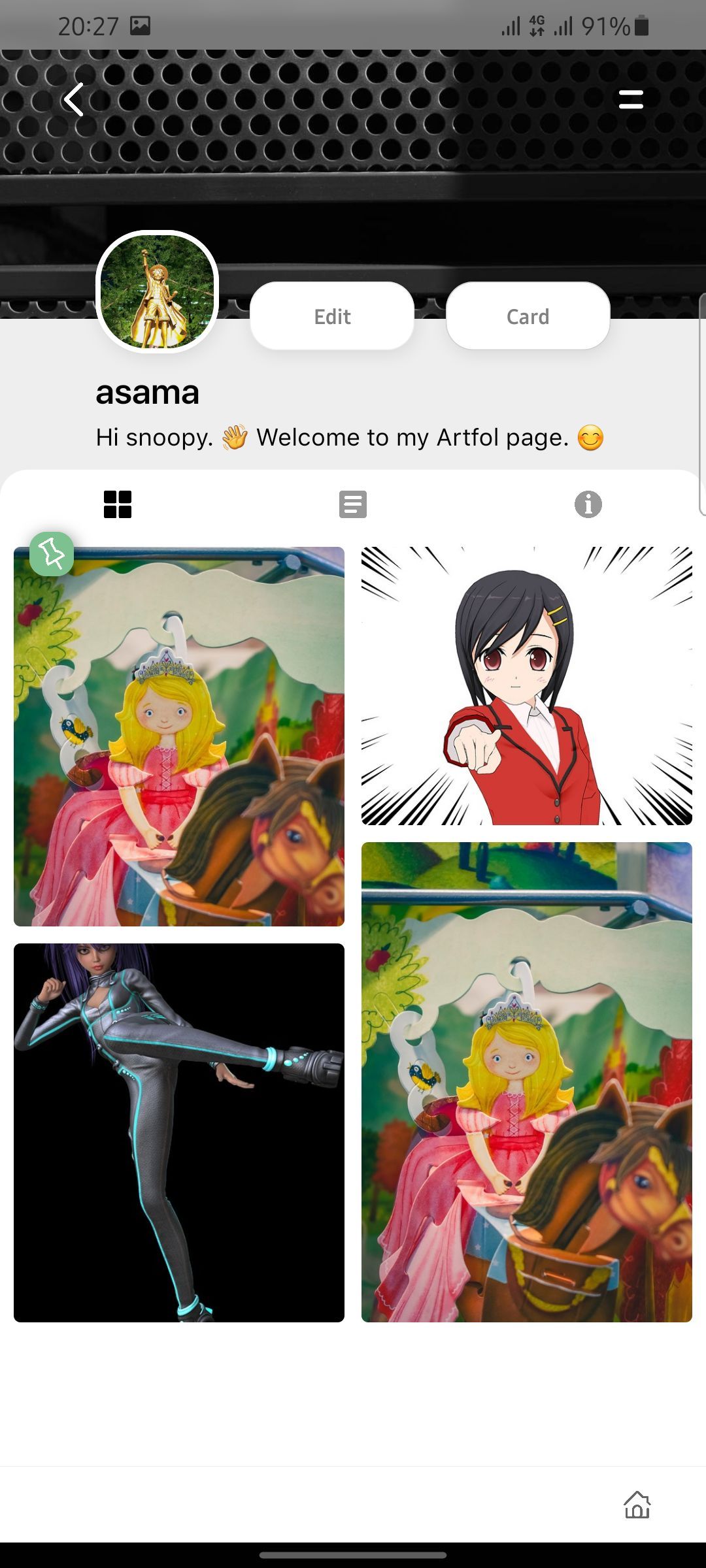 Профиль пользователя с закреплёнными работами и статистикой