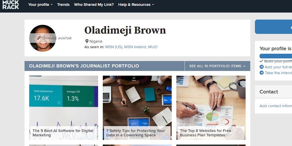 Портфолио автора на MuckRack