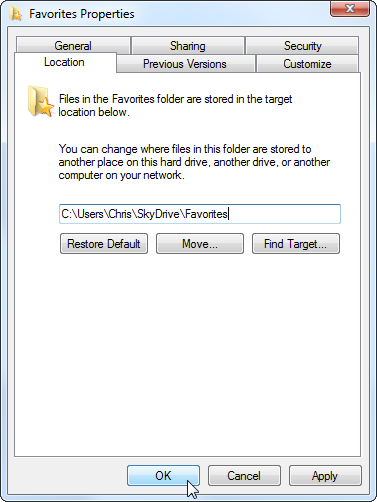Избранное в папке SkyDrive в Проводнике