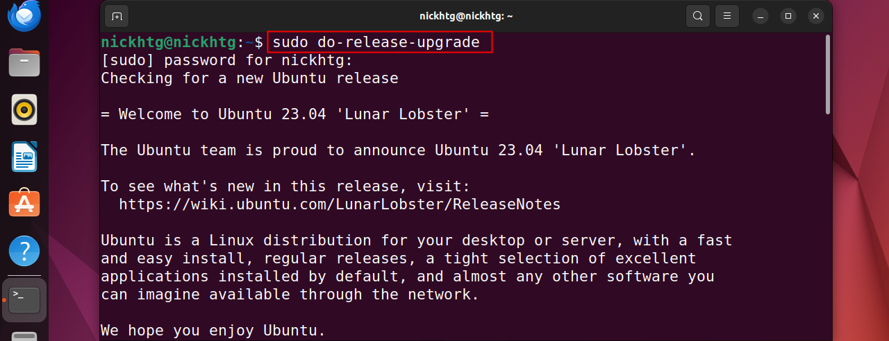 Запуск обновления через sudo do-release-upgrade. 