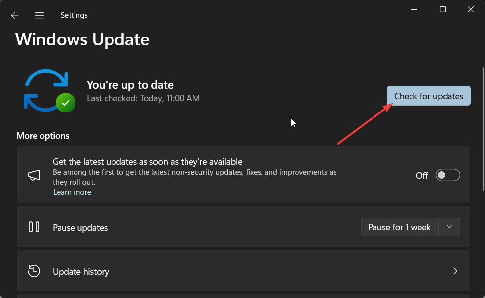 Кнопка «Проверить обновления» в Windows