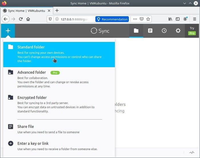 Добавление папки для синхронизации через Resilio Sync