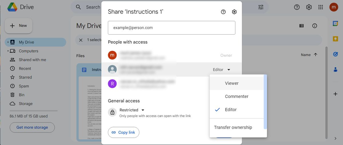 Изменение прав доступа к общим файлам в Google Drive