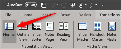 Обычный вид PowerPoint с панелью эскизов слева