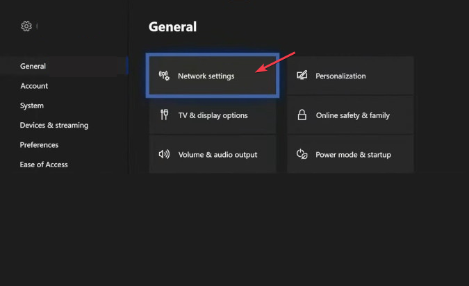 Экран «Сеть» в настройках Xbox