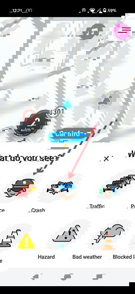 Экран с опцией «Полиция» в приложении Waze, иконка полицейского отмечена.