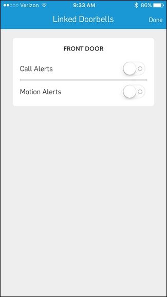 Настройки оповещений Chime: Call Alerts и Motion Alerts