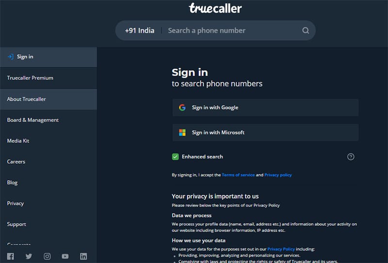 Richiesta accesso e impostazioni Enhanced Search