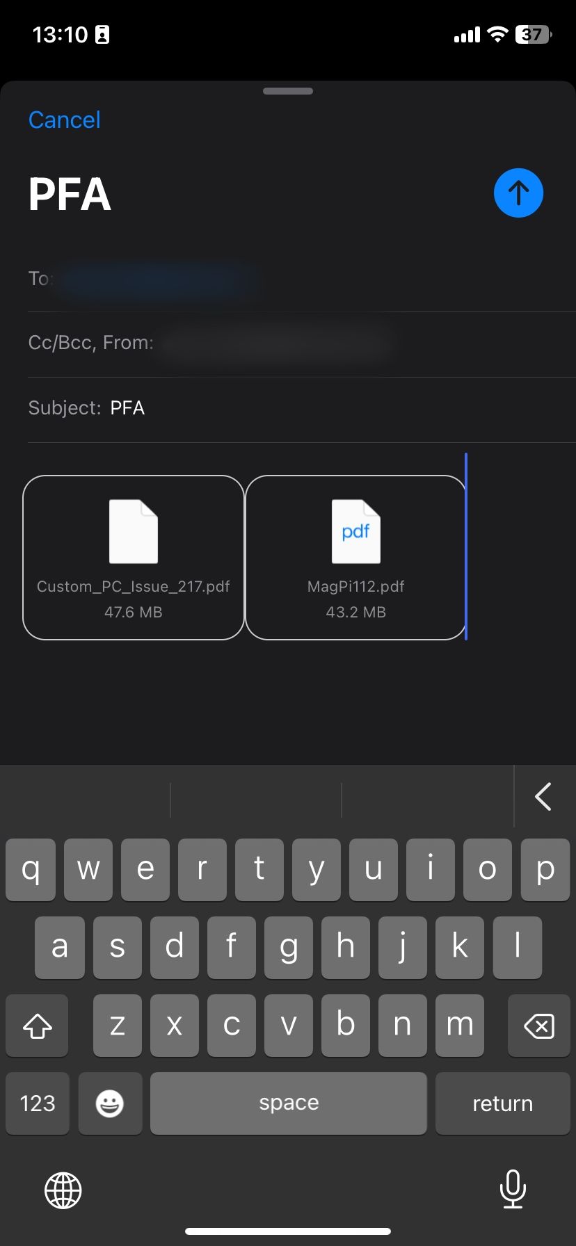Sending files Mail app on iOS