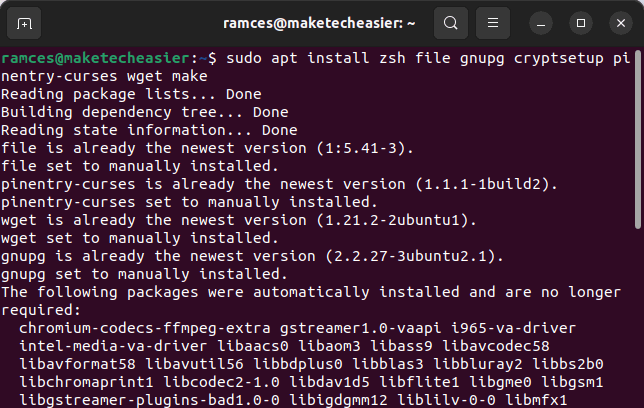 Скриншот процесса установки зависимостей