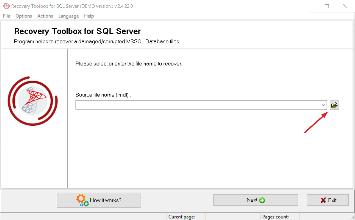 Выбор исходного файла MDF в мастере