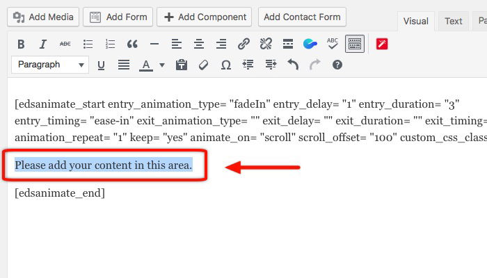 Поле для вставки контента внутри шорткода