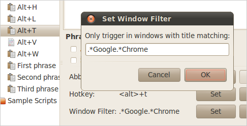 Фильтр окна AutoKey с регулярным выражением