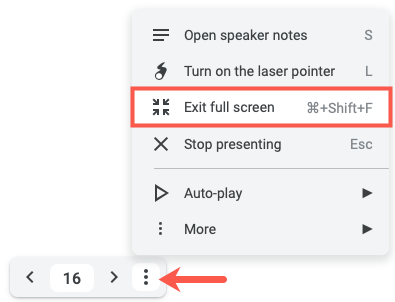 Кликните Опции, Выйти из полноэкранного режима