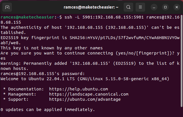 Создание SSH туннеля для VNC соединения