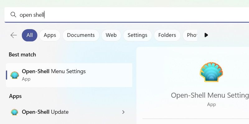 Поиск Open-Shell через Windows Search