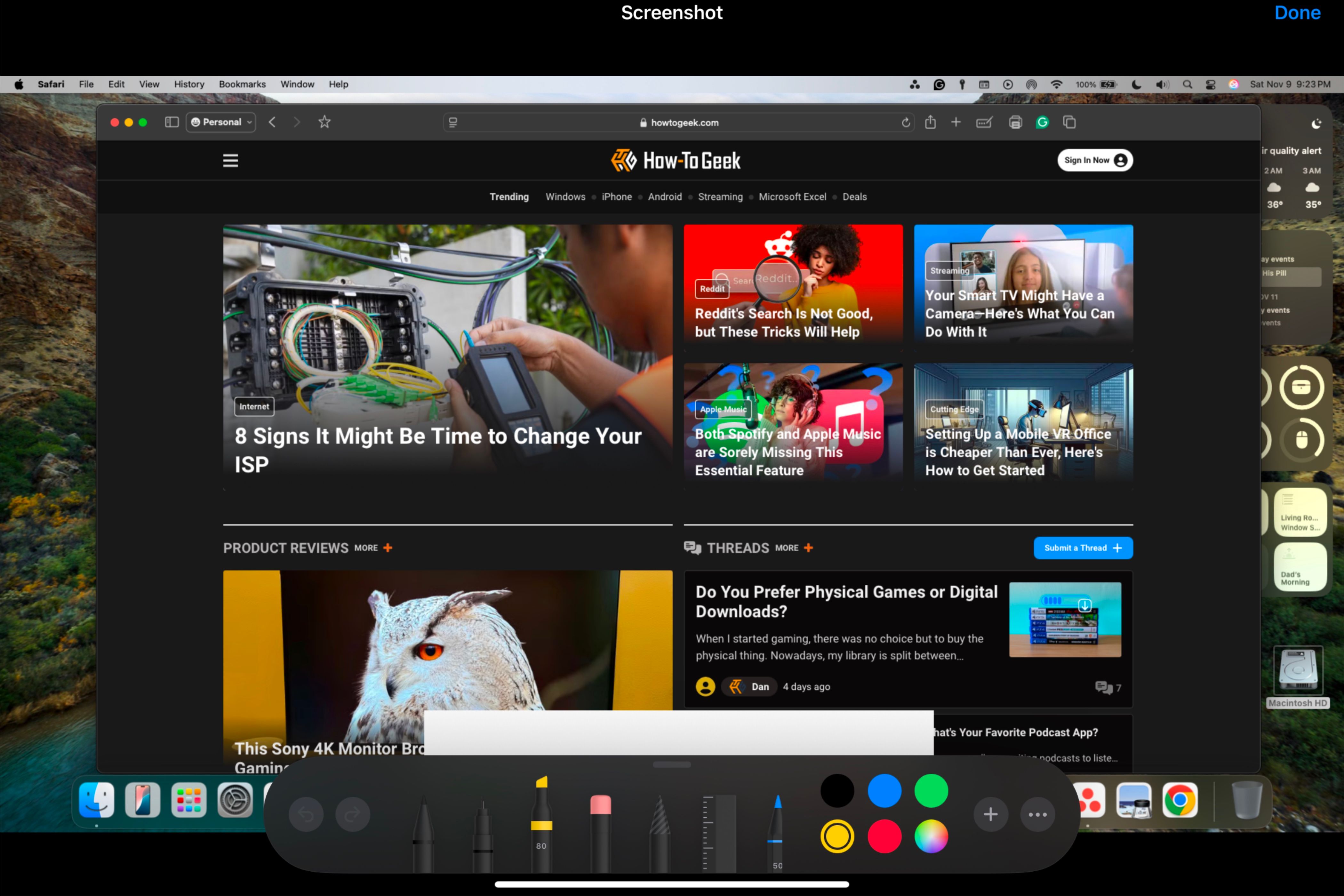 Скриншот Mac, показывающий его на iPad для редактирования с Continuity Markup.