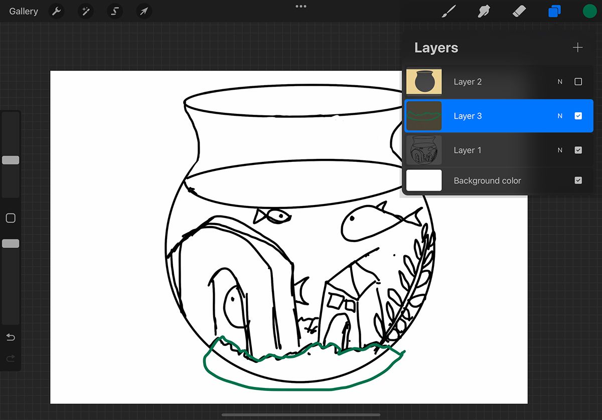 Набросок в Procreate с панелью слоёв.