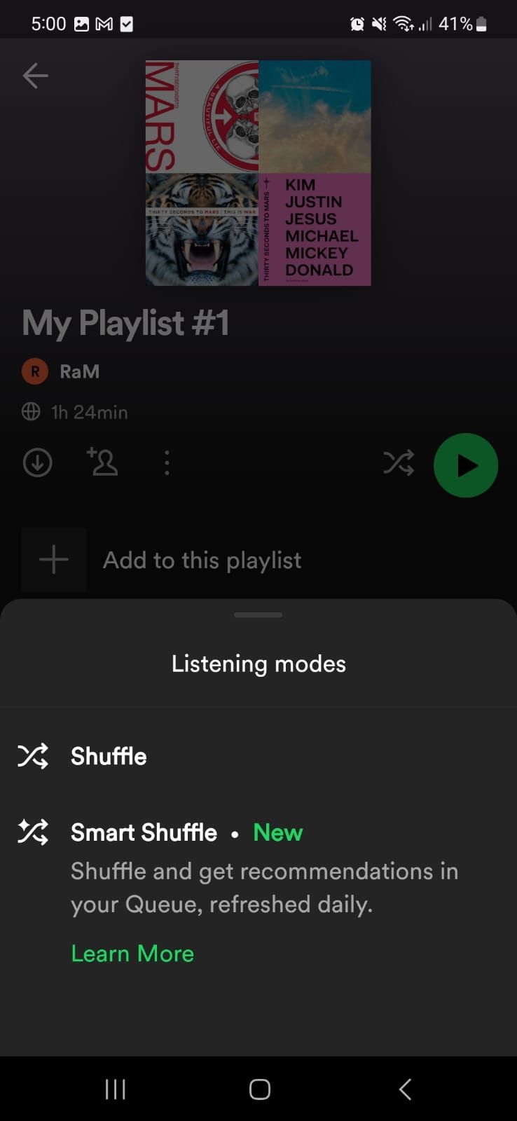 Использование Smart Shuffle в Spotify
