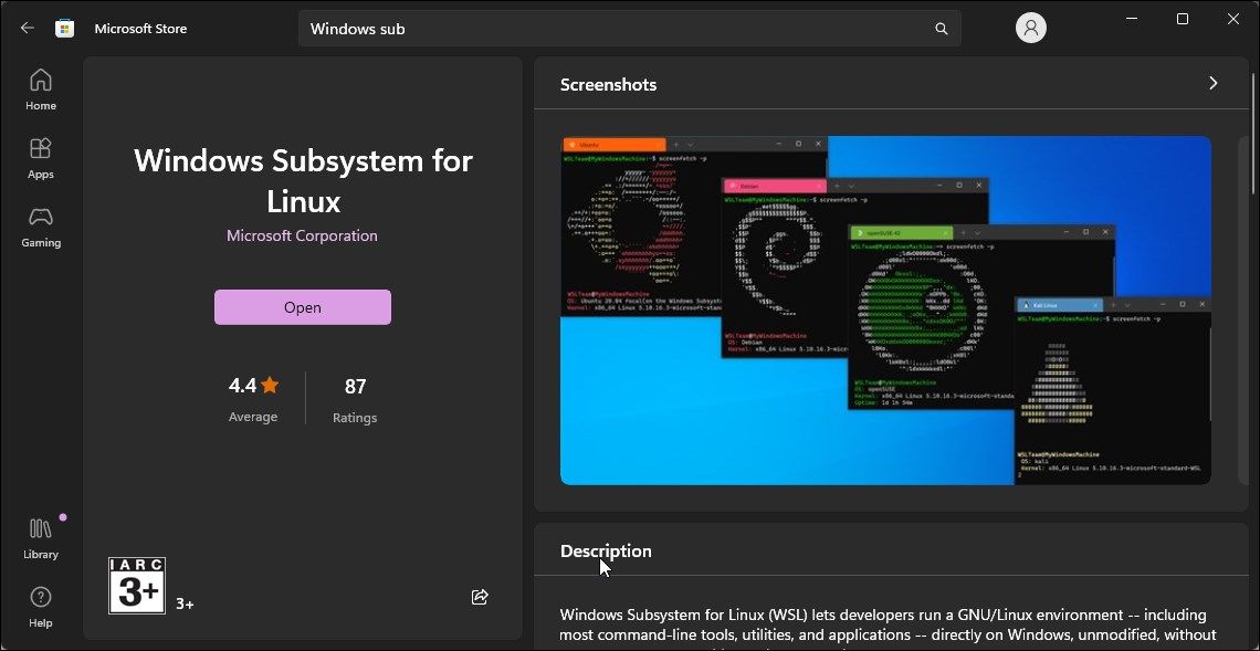 Установка WSL из Microsoft Store