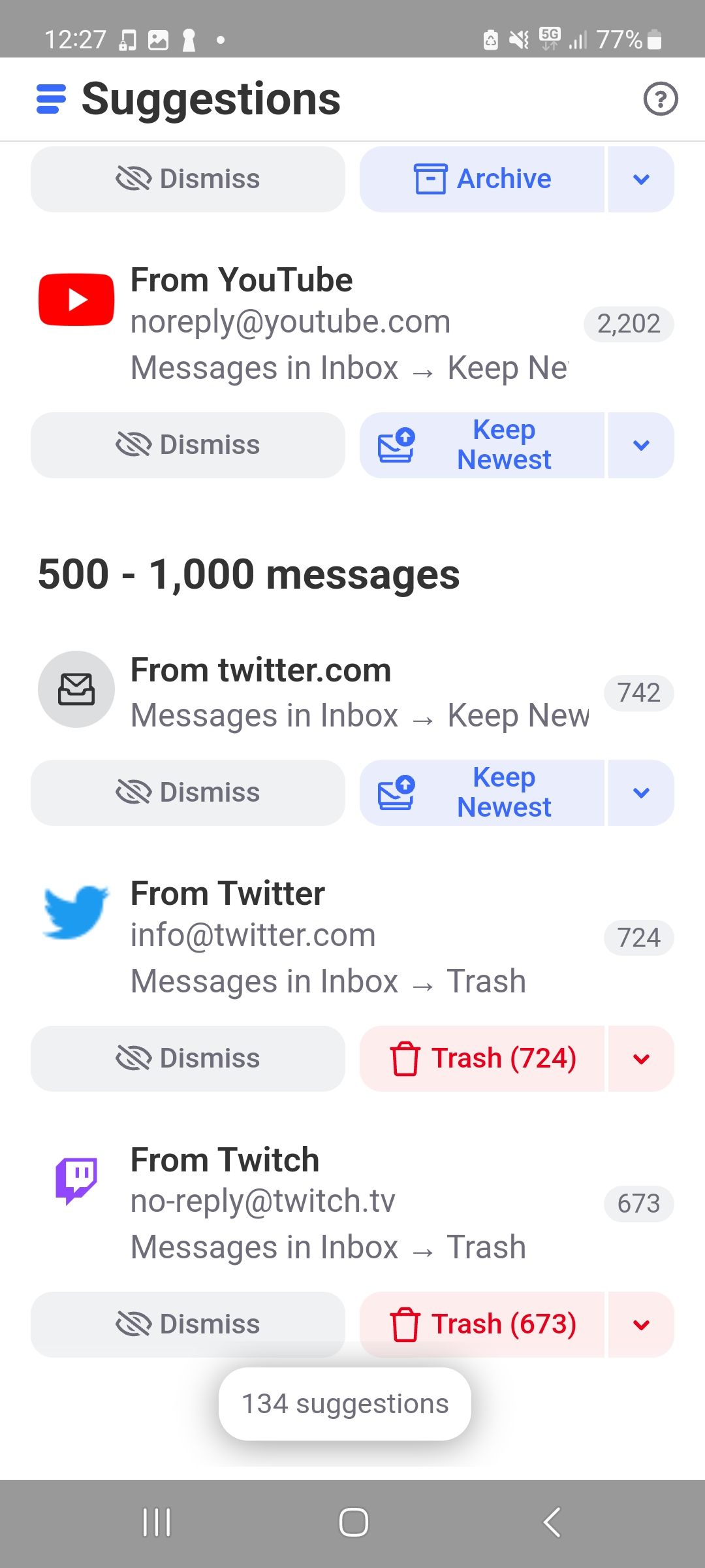 Рекомендации по очистке почты в Clean Email