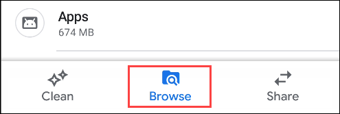 Вкладка «Обзор» в Files by Google