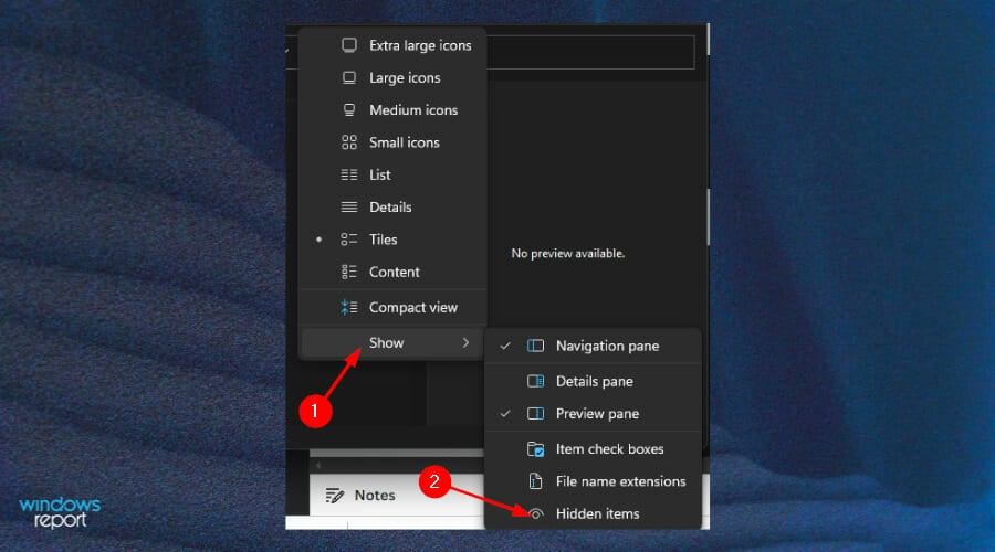 Включение отображения скрытых элементов в Проводнике