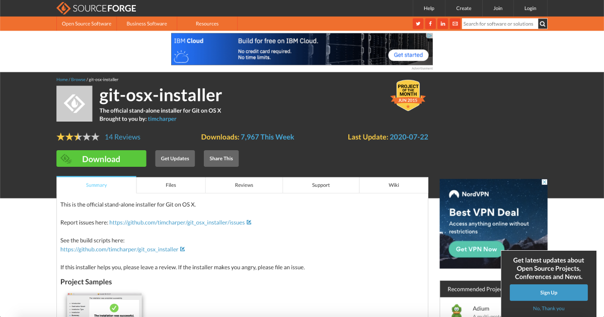 Окно установщика Git для Mac