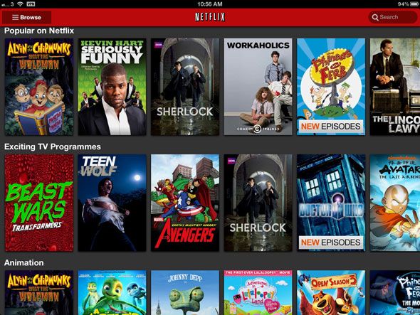 Интерфейс приложения Netflix с американской библиотекой