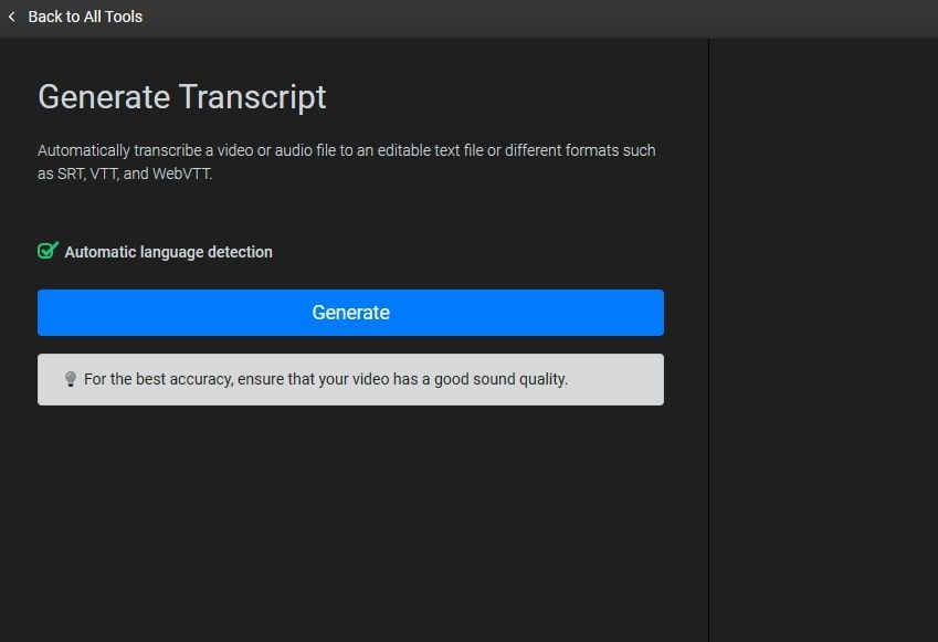 Генерация транскрипта в Flixier