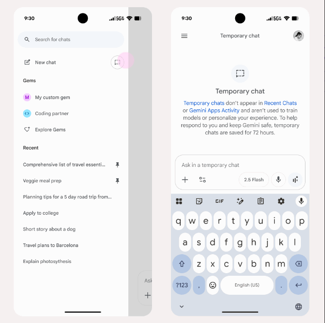 Use Temporary Chats In Gemini