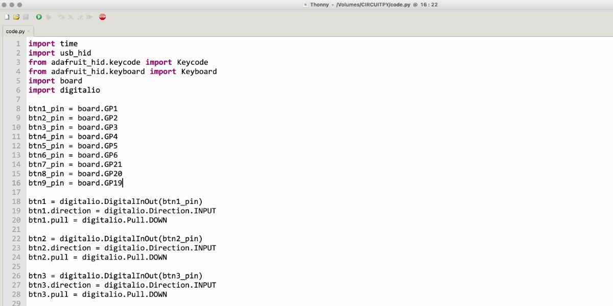 Редактор кода Thonny с открытым файлом