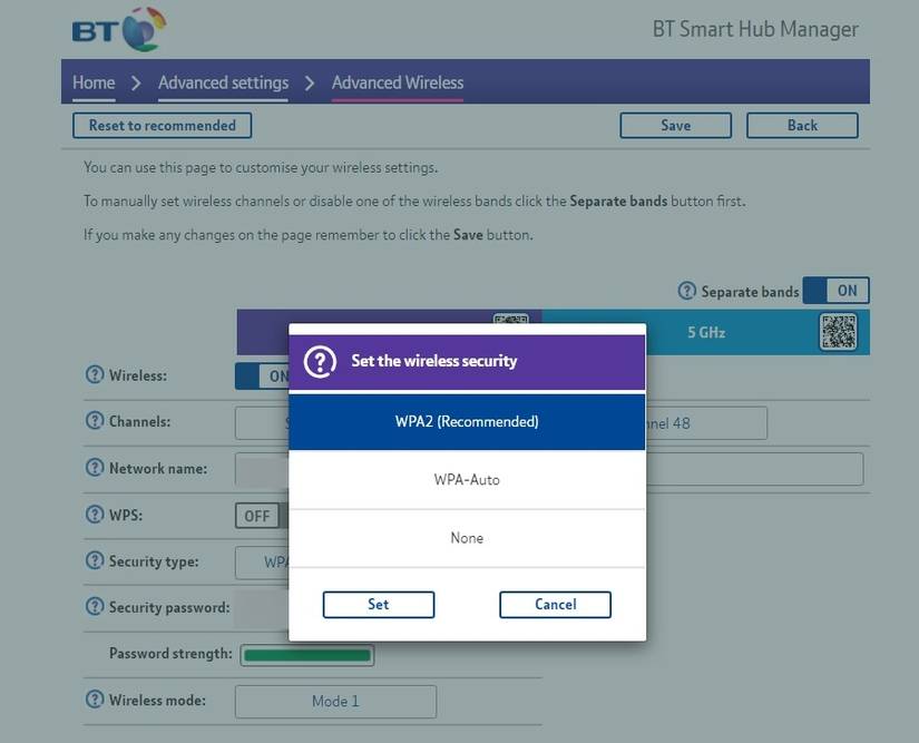 Changing the wireless security protocol in the router settings.
