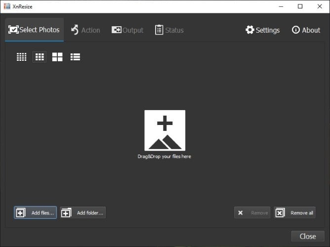 Окно XnResize с опцией Add files