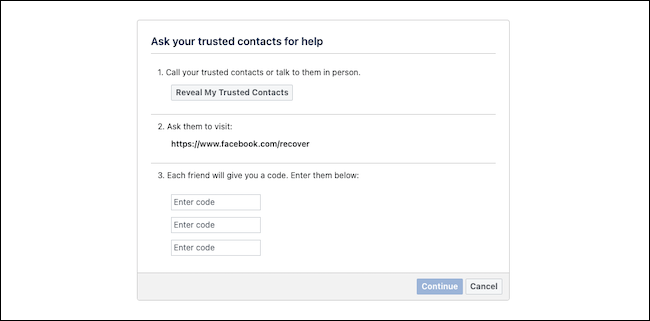 Восстановление аккаунта Facebook с помощью доверенных контактов