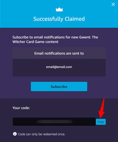 Окно с кнопкой копирования кода активации для вручнуюй активации на другом сервисе