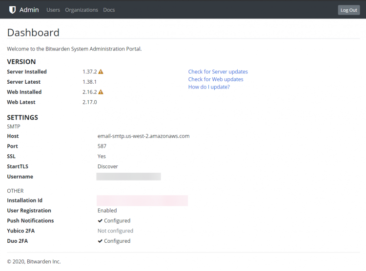 Панель администратора Bitwarden